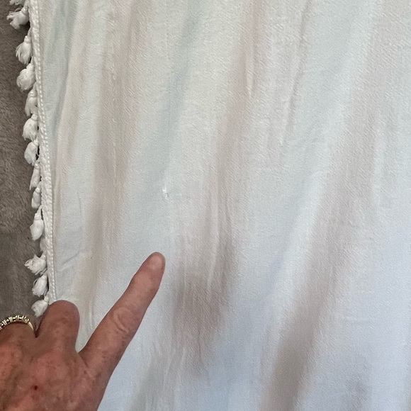 Peruvian Cotton Resortwear White Maxi Kaftan Cover Up Fringe Sz M Made in Peru - Picture 4 of 13